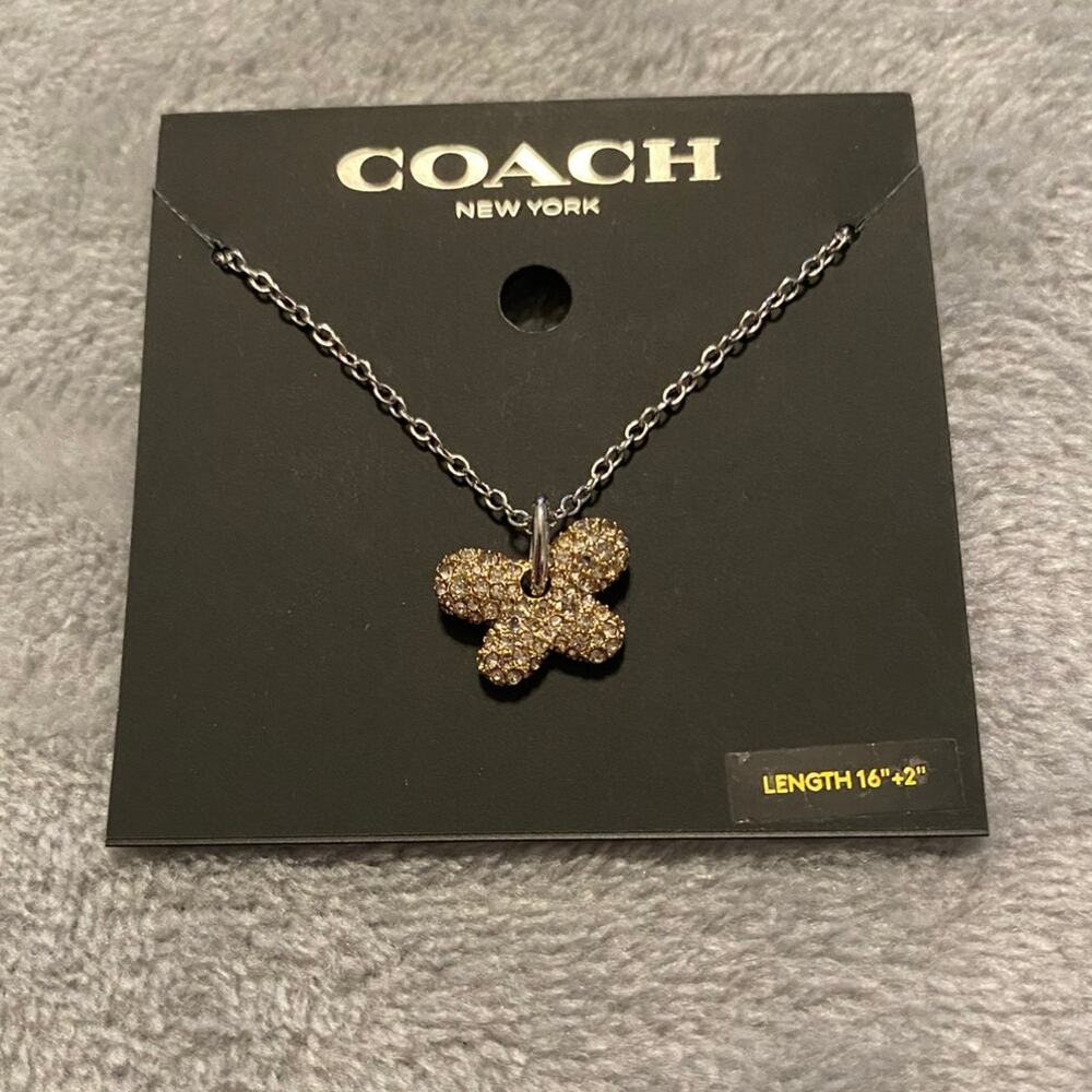 Coach Pavé Butterfly Pendant Necklace Women Silver Gold Crystal NWT
